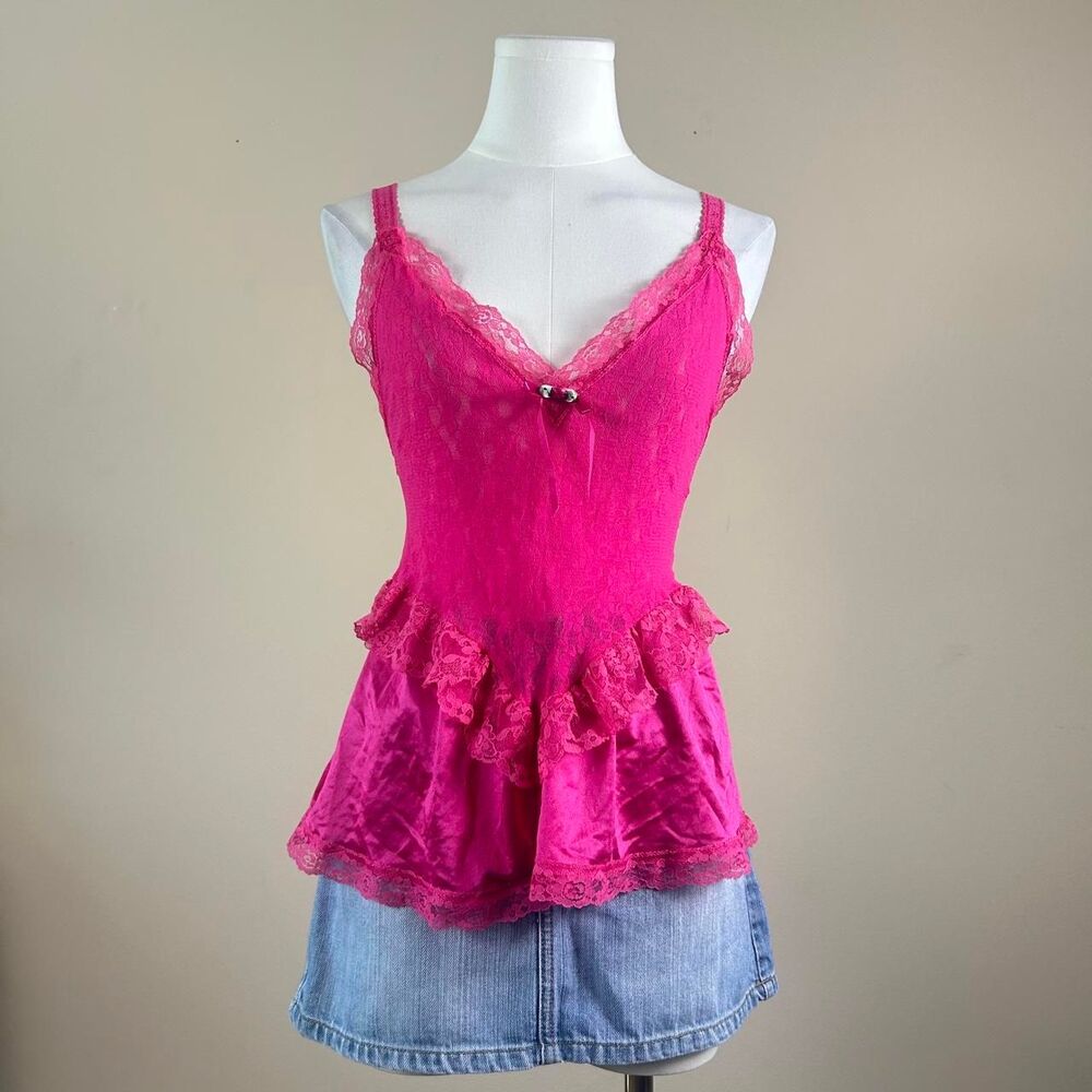 Feather Bed 90s Coquette Hot Pink Ruffle Slip Top